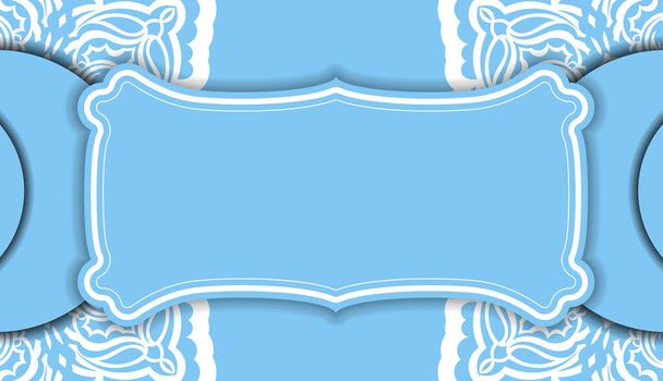 Μπλε χρώμα banner πρότυπο με ινδικό λευκό στολίδια και θέση για το λογότυπο ή κείμενο - Διάνυσμα, εικόνα