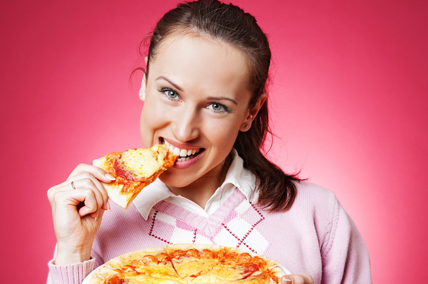 Happy girl eating pizza - Photo, Image