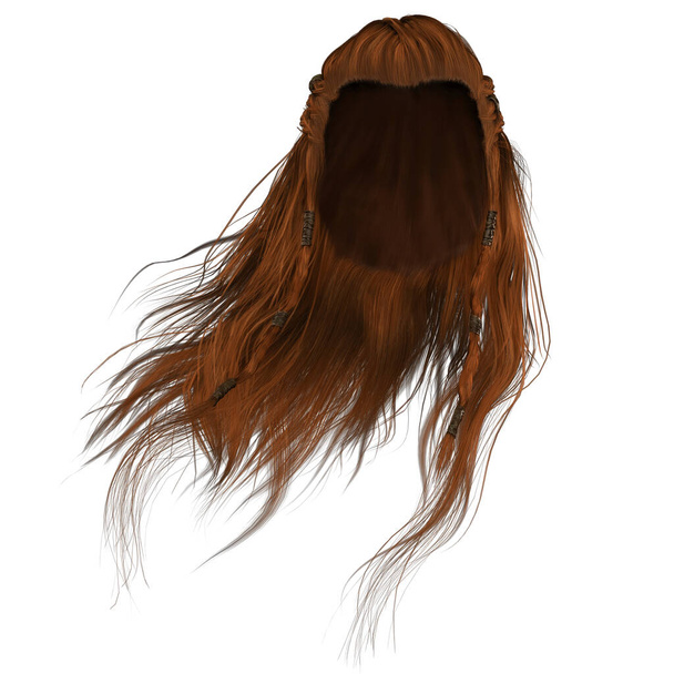 3d render, ilustração 3d, fantasia cabelo longo no fundo branco isolado - Foto, Imagem