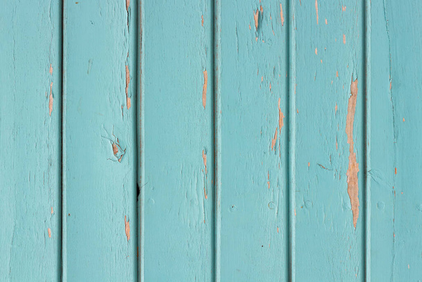 Texture photo of worn blue paint colored wooden boards. - Photo, Image