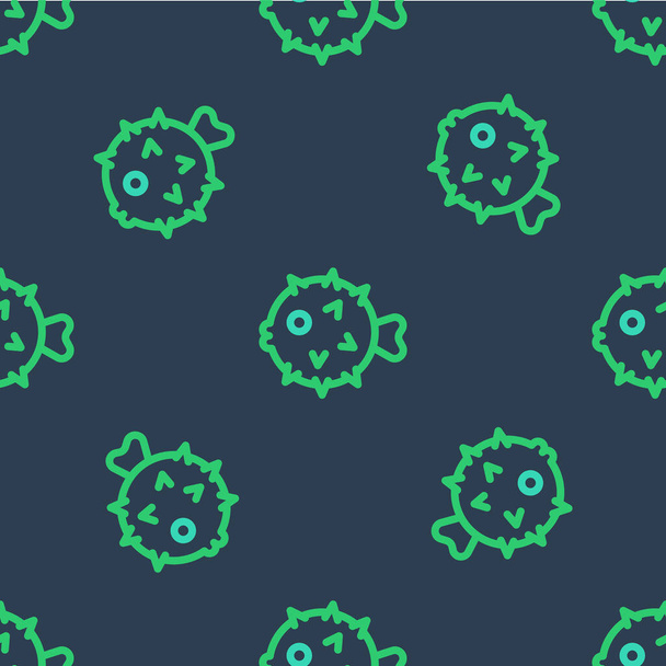 Line Fish ježek ikona izolované bezešvé vzor na modrém pozadí. Vektor - Vektor, obrázek
