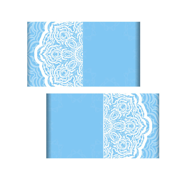 Greeting card template in blue color with Greek white pattern for your congratulations. - Вектор, зображення