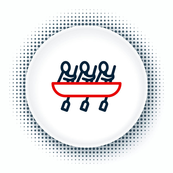 Line Kanu Ruder Team Sport-Ikone isoliert auf weißem Hintergrund. Drei Ruderer rudern im Boot. Teamwork-Konzept Buntes Rahmenkonzept. Vektor - Vektor, Bild