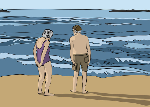 Пожилая пара смотрит на горизонт
 - Вектор,изображение