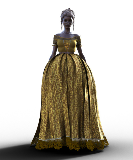 Африканская женщина в золотом бальном платье - Фото, изображение