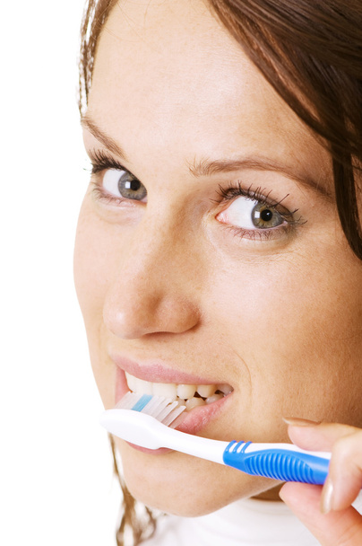 歯を掃除する女性 - 写真・画像