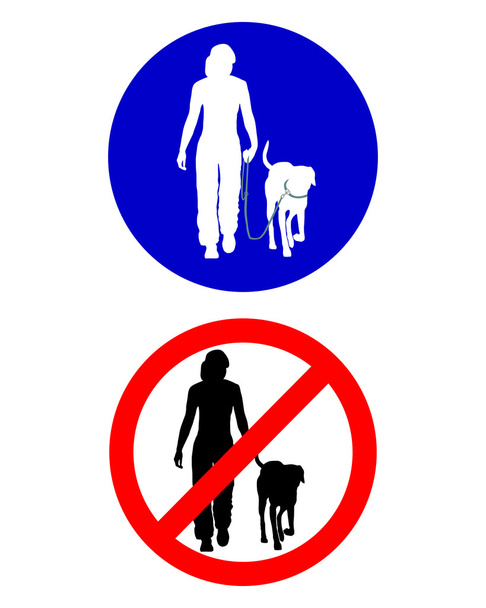 σημάδια κυκλοφορίας για το περπάτημα με ένα σκυλί - Διάνυσμα, εικόνα
