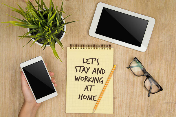 Home office keep calm and stay at home concept - Фото, изображение