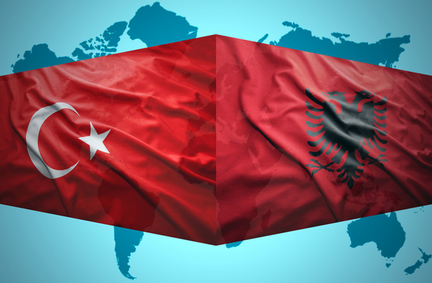 Waving Albanian and Turkish flags - Photo, Image