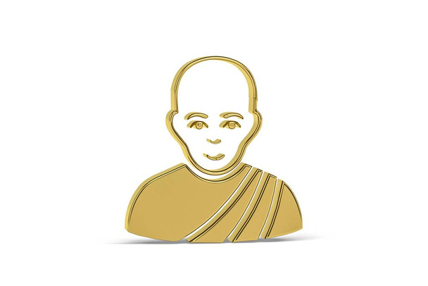 Icône moine 3D dorée isolée sur fond blanc - rendu 3D - Photo, image
