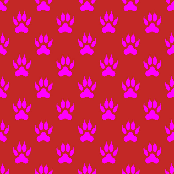 a template of fuchsia-colored paw images. a set of fuchsia color isolated animal paws on a brown background. 3d rendering. 3d image. - Photo, Image