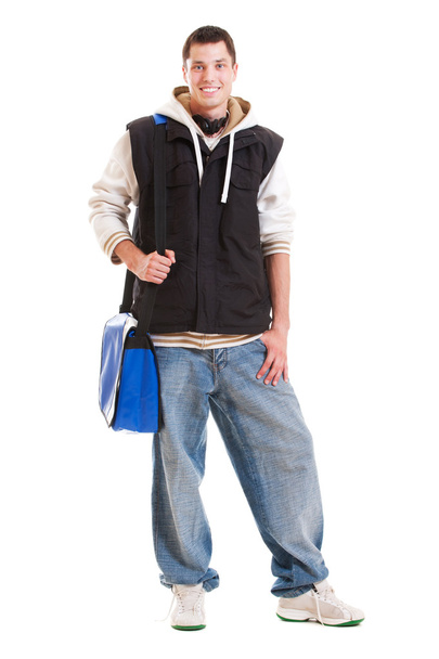 Portrair of hip-hop man with blue bag - Foto, afbeelding