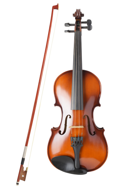 Скрипка с луком изолированы на белом фоне. - Фото, изображение
