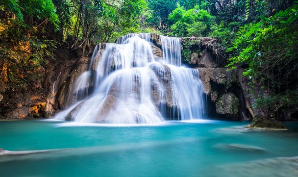 Deep forest waterfall at Huay Mae Khamin, Kanchanaburi Province, - Photo, Image