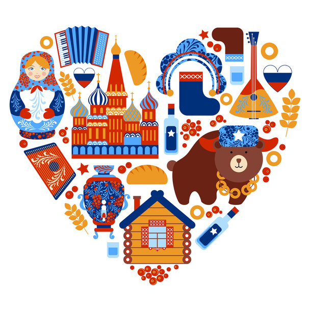 Ρωσία ταξίδια καρδιά σύνολο - Διάνυσμα, εικόνα
