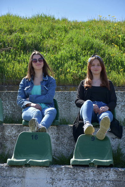 two girls in a landscape, - Fotó, kép