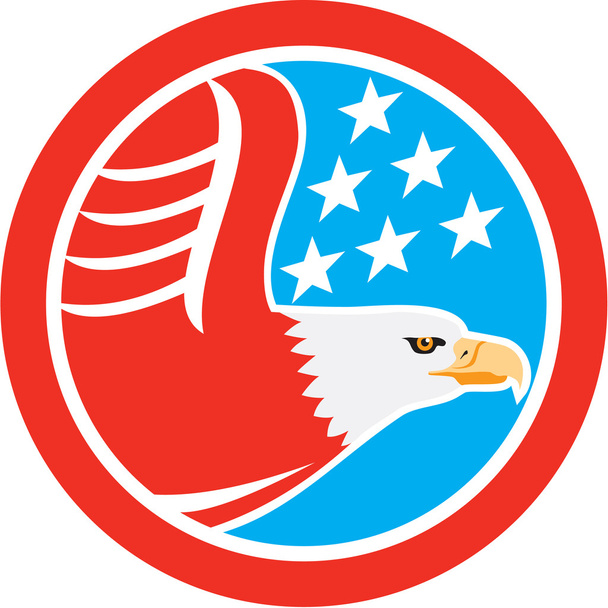 águia careca americana estrelas círculo retro - Vetor, Imagem