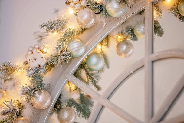 Christmas tree festively decorated with balls   - Zdjęcie, obraz