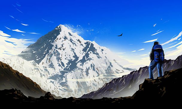 Belle grande illustration de montagne avec grimpeur - Photo, image