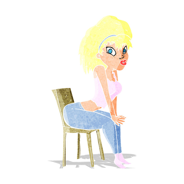 γελοιογραφία γυναίκα ποζάρουν στην καρέκλα - Διάνυσμα, εικόνα