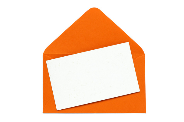 Orange ouvert enveloppé avec carte blanche
 - Photo, image