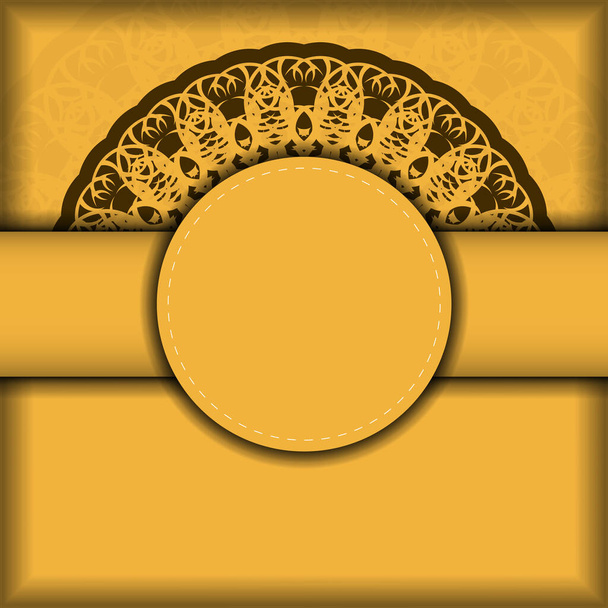 Greeting card in yellow with greek brown ornaments for your brand. - Vector, Image