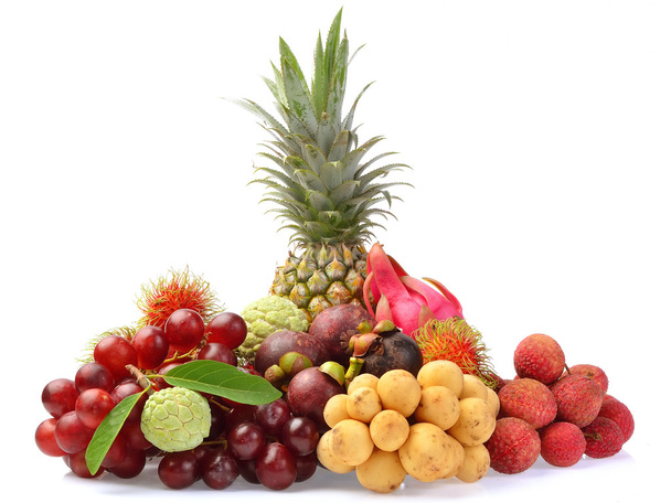 Assortment of exotic fruits isolated on white background - Photo, Image