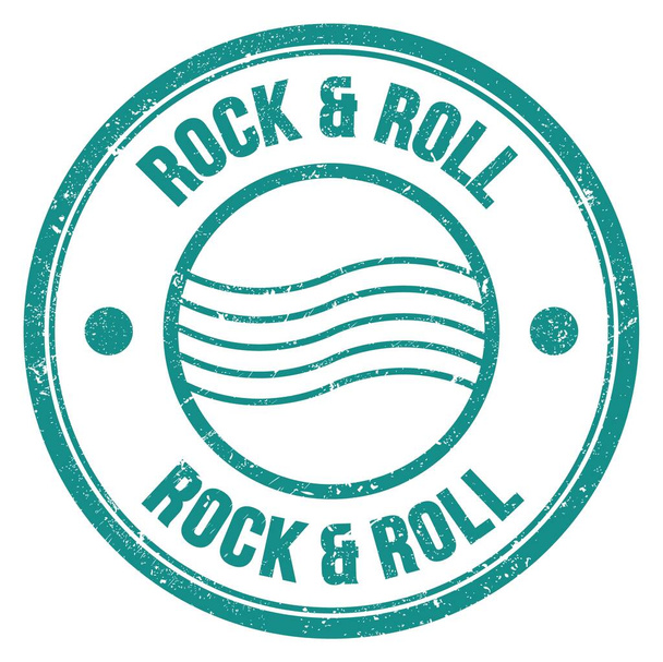 ROCK & ROLL palabra escrita en azul redondo sello postal - Foto, imagen