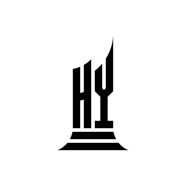 白い背景、不動産、建築家のロゴの手紙の建物の形のデザインとHYMonogramのロゴの手紙の建物. - ベクター画像