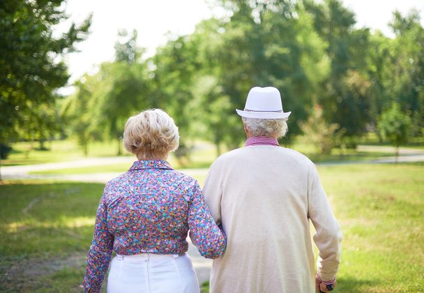 Seniors walk in park - Фото, изображение