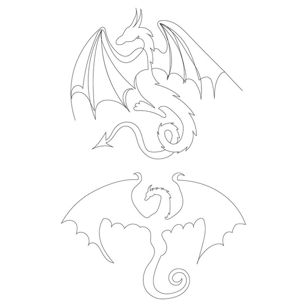 dragões desenho em uma linha contínua - Vetor, Imagem