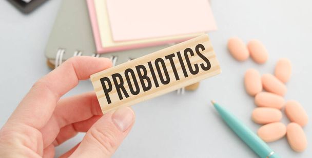 Doctor holding a cube with text Probiotics. Medical concept - Valokuva, kuva