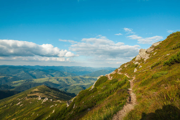 Kapea vaellusreitti vuoren rinteellä, ukrainalaiset karpaatit - Valokuva, kuva