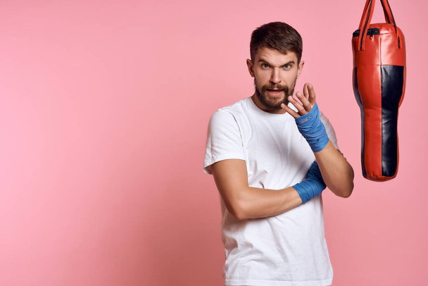 sports man workout punching bag fitness - Fotó, kép