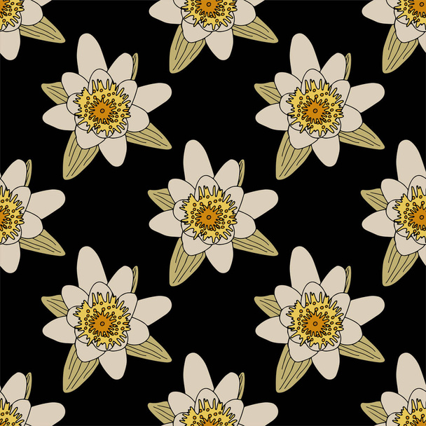 Water lily flower seamless pattern. Isoalted on back background. - Vektor, Bild