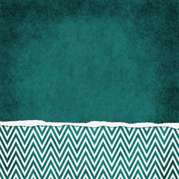 vierkant teal en witte zigzag chevron verscheurd grunge getextureerde backgr - Foto, afbeelding