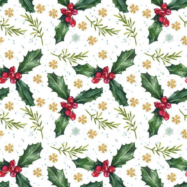 Ручной рисунок абстрактный Рождественский бесшовный рисунок с ягодами и звездами изолированы на белом фоне - Фото, изображение