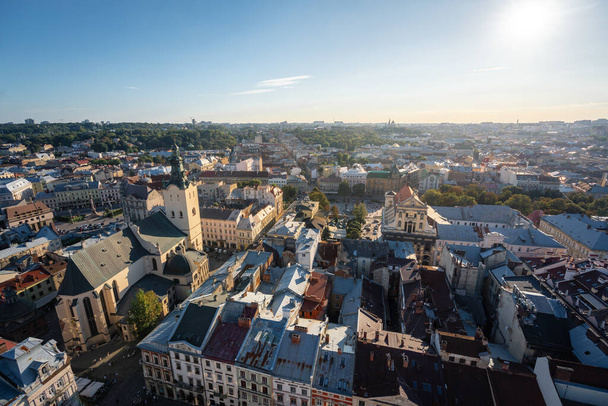 Aerial view of Lviv with Latin Cathedral and Jesuit Church - Lviv, Ukraine - Foto, immagini