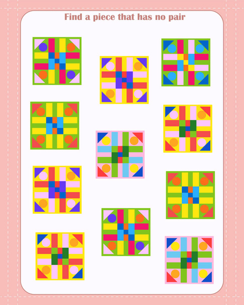 Logic game for children. Find which shape is unpaired. Development of attention - Вектор, зображення