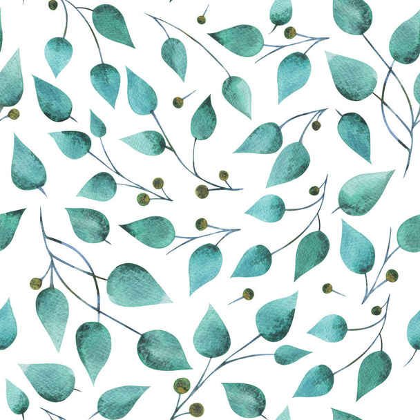 Watercolor mint blue green leaves seamless pattern  - Foto, immagini