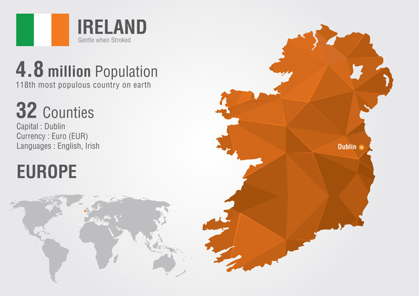 Irsko mapa světa s texturou diamond pixel. - Vektor, obrázek