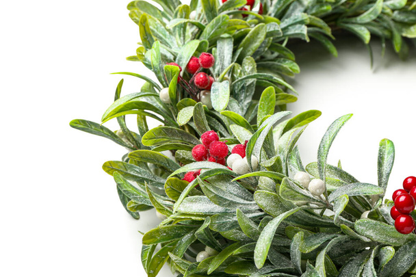 Beautiful mistletoe wreath on white background - Photo, Image