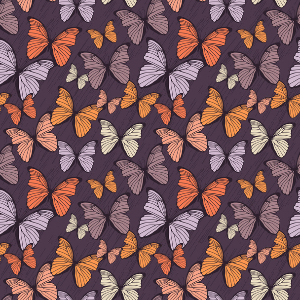 Seamless pattern with hand drawn outline butterflies - Vektori, kuva