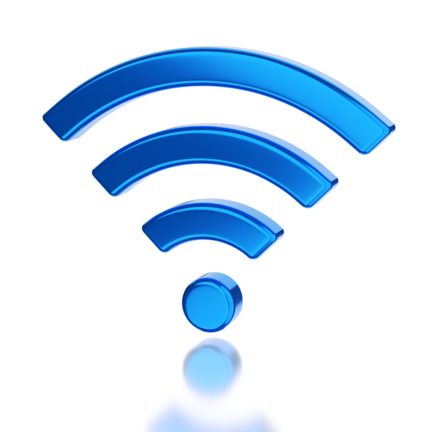 Símbolo wi-fi azul isolado no fundo branco. Ilustração de renderização 3D. - Foto, Imagem
