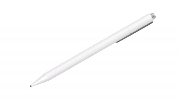 Белая пластиковая ручка на белом фоне - Кадры, видео