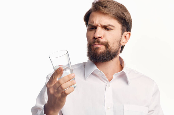 bearded man health care Pure water isolated background - 写真・画像