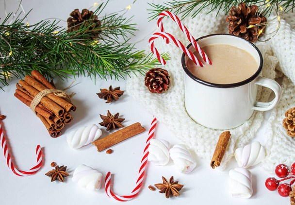 Cacao de Noël avec guimauves. neweyar Holiday. Concentration sélective.food - Photo, image