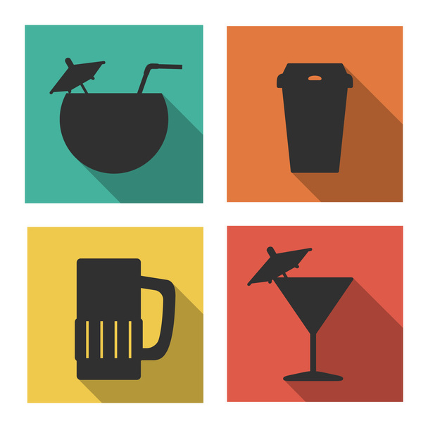 Ícones planos para bebidas
 - Vetor, Imagem