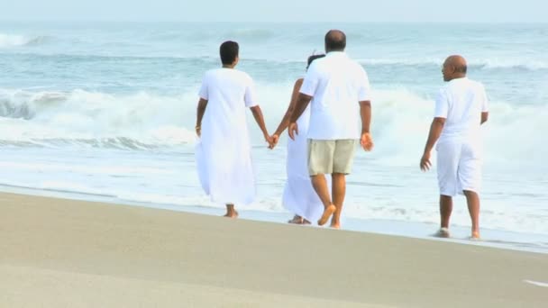 Senior Afrikaanse Amerikaanse vrienden wandelen op het strand - Video