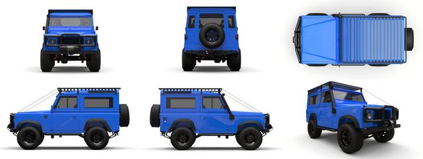 Ρυθμίστε το μπλε παλιό μικρό SUV συντονισμένοι για δύσκολες διαδρομές και αποστολές. 3d απόδοση - Φωτογραφία, εικόνα